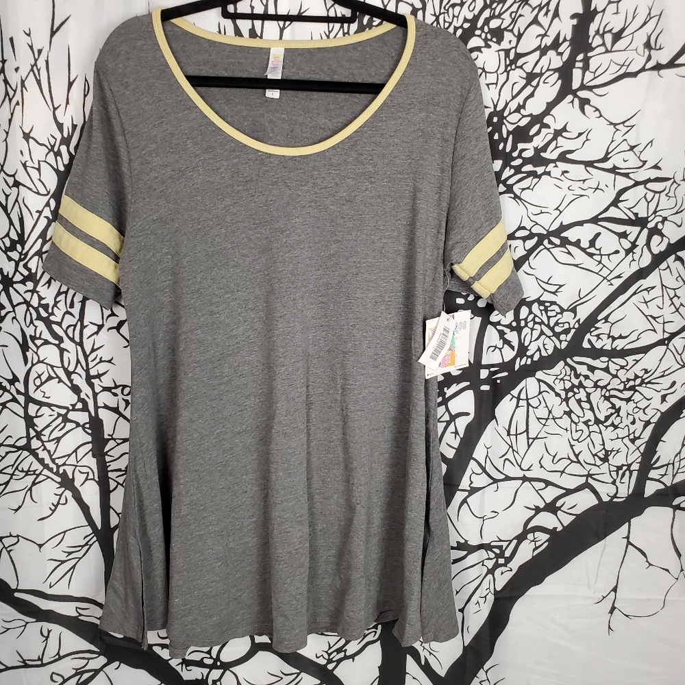 4/$25 LuLaRoe Prefect T Top Grey w Tellow Stripe - Picture 1 of 8